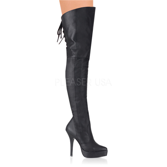Leather Platform Lace Up Thigh High Heel Boots